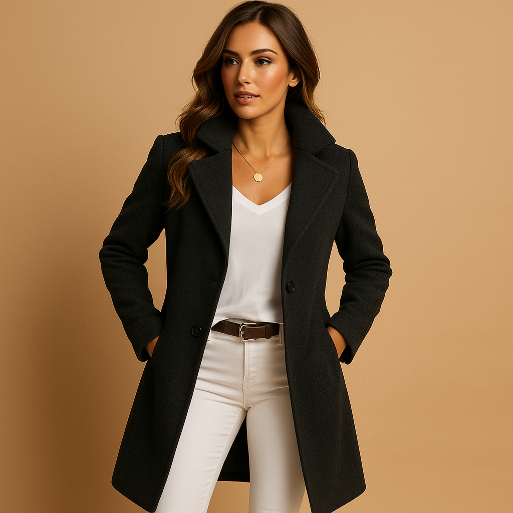 Long elegant coat with buttons for women | Amelia-Jackets-Darling Fashion-Black-S-Darling Fashion