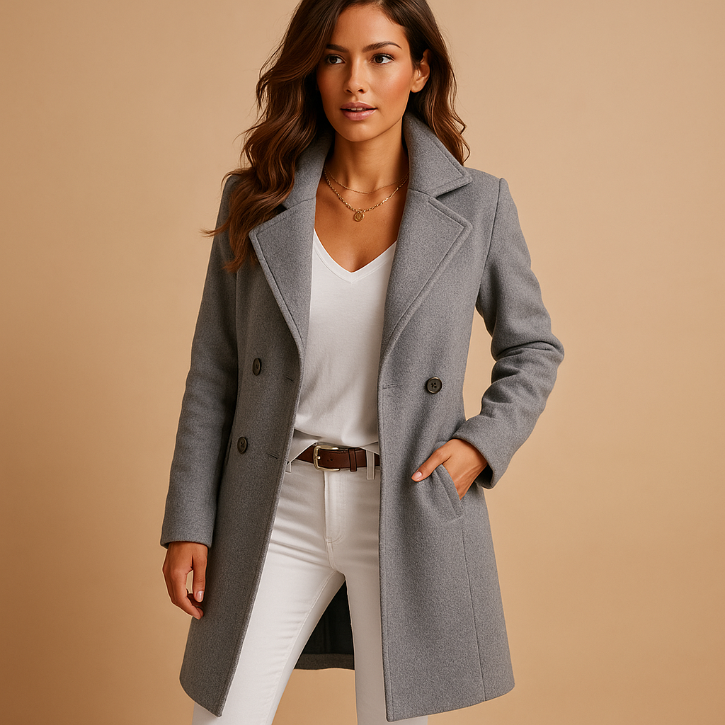 Long elegant coat with buttons for women | Amelia-Jackets-Darling Fashion-Gray-S-Darling Fashion