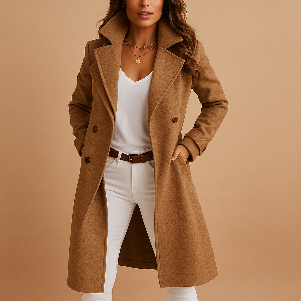Long elegant coat with buttons for women | Amelia-Jackets-Darling Fashion-Brown-S-Darling Fashion
