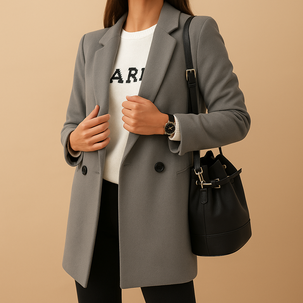 Long elegant jacket for women | Isabelle-Jackets-Darling Fashion-Gray-S-Darling Fashion