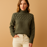 Women’s long knitted turtleneck sweater with flattering fit and soft fabric. Ideal for casual outfits, winter layering, or elegant looks.