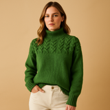 Women’s long knitted turtleneck sweater with flattering fit and soft fabric. Ideal for casual outfits, winter layering, or elegant looks.
