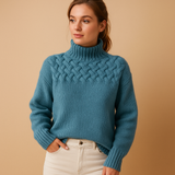 Women’s long knitted turtleneck sweater with flattering fit and soft fabric. Ideal for casual outfits, winter layering, or elegant looks.