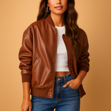 Long leather coat for women | Victoria-Jackets-Darling Fashion-Brown-S-Darling Fashion