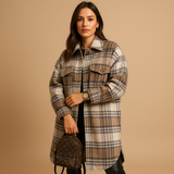 Long plaid coat for women | Hazel-Jackets-Darling Fashion-Darling Fashion