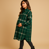 Long plaid coat for women | Hazel-Jackets-Darling Fashion-Green-S-Darling Fashion