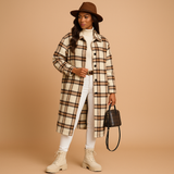 Long plaid coat for women | Hazel-Jackets-Darling Fashion-Black Khaki-S-Darling Fashion