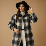 Long plaid coat for women | Hazel-Jackets-Darling Fashion-Black-S-Darling Fashion