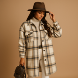 Long plaid coat for women | Hazel-Jackets-Darling Fashion-Gray White-S-Darling Fashion