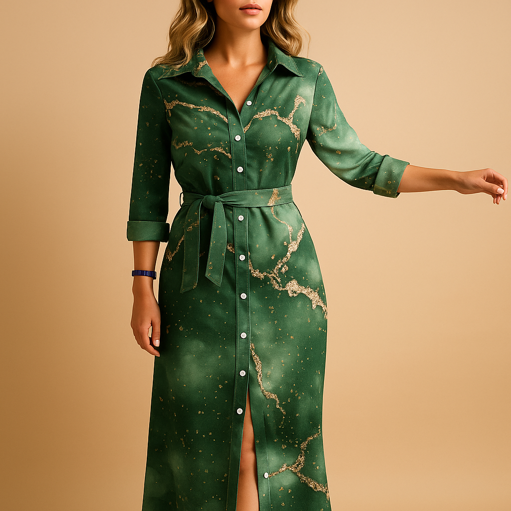 Women’s long summer dress with short sleeves, loose fit, and lightweight fabric, ideal for casual wear, beach days, or evening walks.
