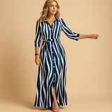 Long summer dress with short sleeves for women | Clara-Dresses-Darling Fashion-Striped Blue-S-Darling Fashion
