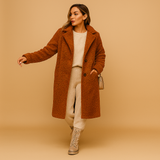 Long teddy coat for women in beige | Sophia-Jackets-Darling Fashion-Coffee-S-Darling Fashion