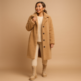 Long teddy coat for women in beige | Sophia-Jackets-Darling Fashion-Khaki-S-Darling Fashion