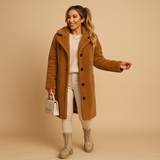 Long teddy coat for women in beige | Sophia-Jackets-Darling Fashion-Brown-S-Darling Fashion