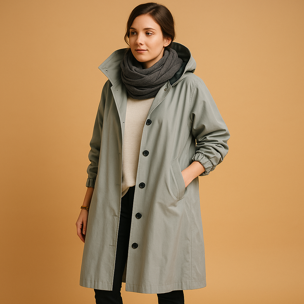 Long waterproof raincoat for women | Clara-Jackets-Darling Fashion-Light Gray-S-Darling Fashion