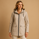 Long waterproof raincoat for women | Hannah-Jackets-Darling Fashion-Apricot-S-Darling Fashion