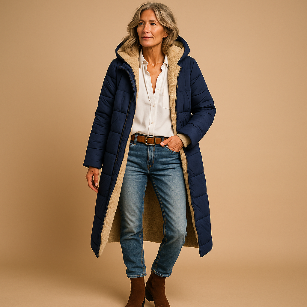 Long winter coat for women | Charlotte-Jackets-Darling Fashion-Navy Blue-S-Darling Fashion
