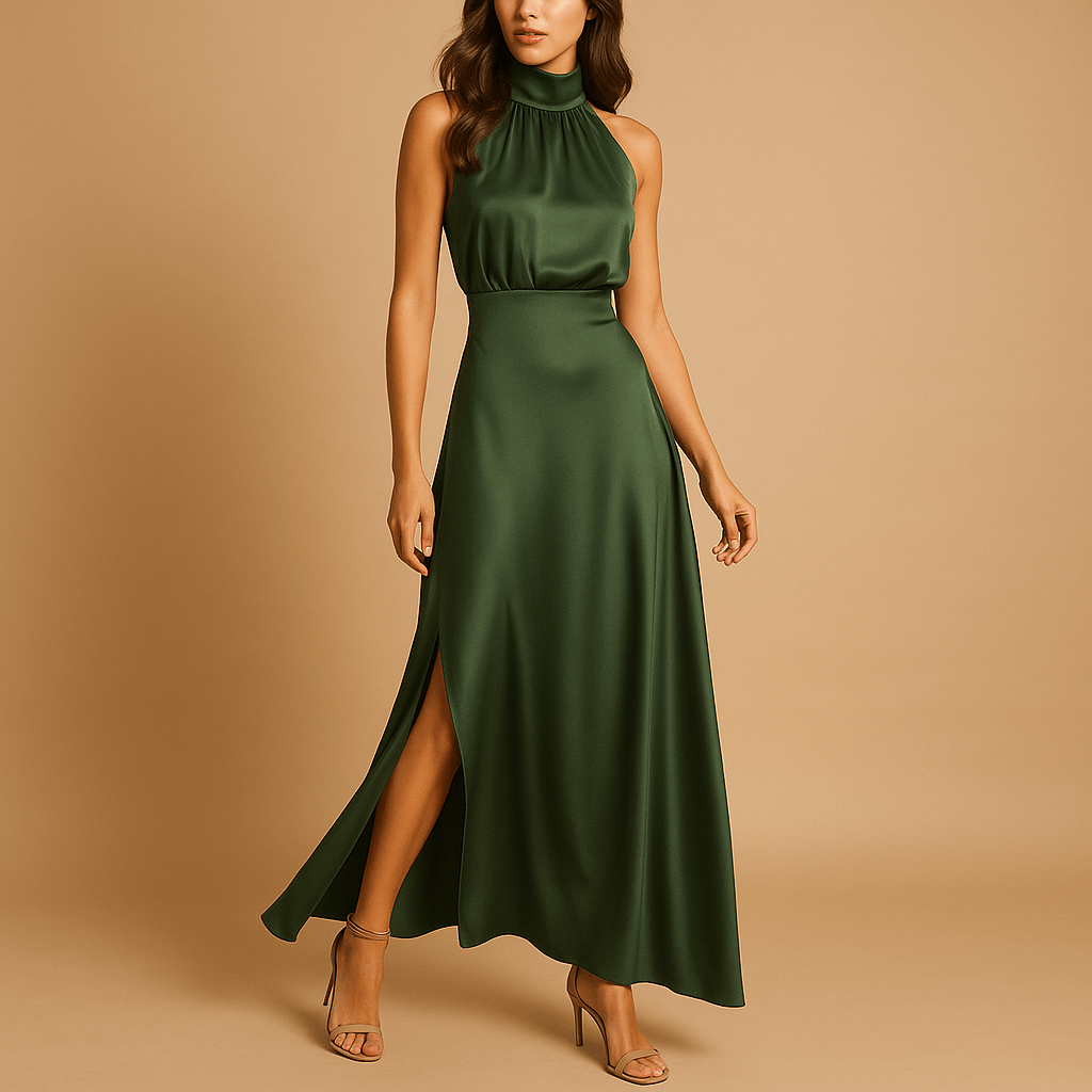 Maxi dress with slit for women | Giselle-Dresses-Darling Fashion-Green-S-Darling Fashion