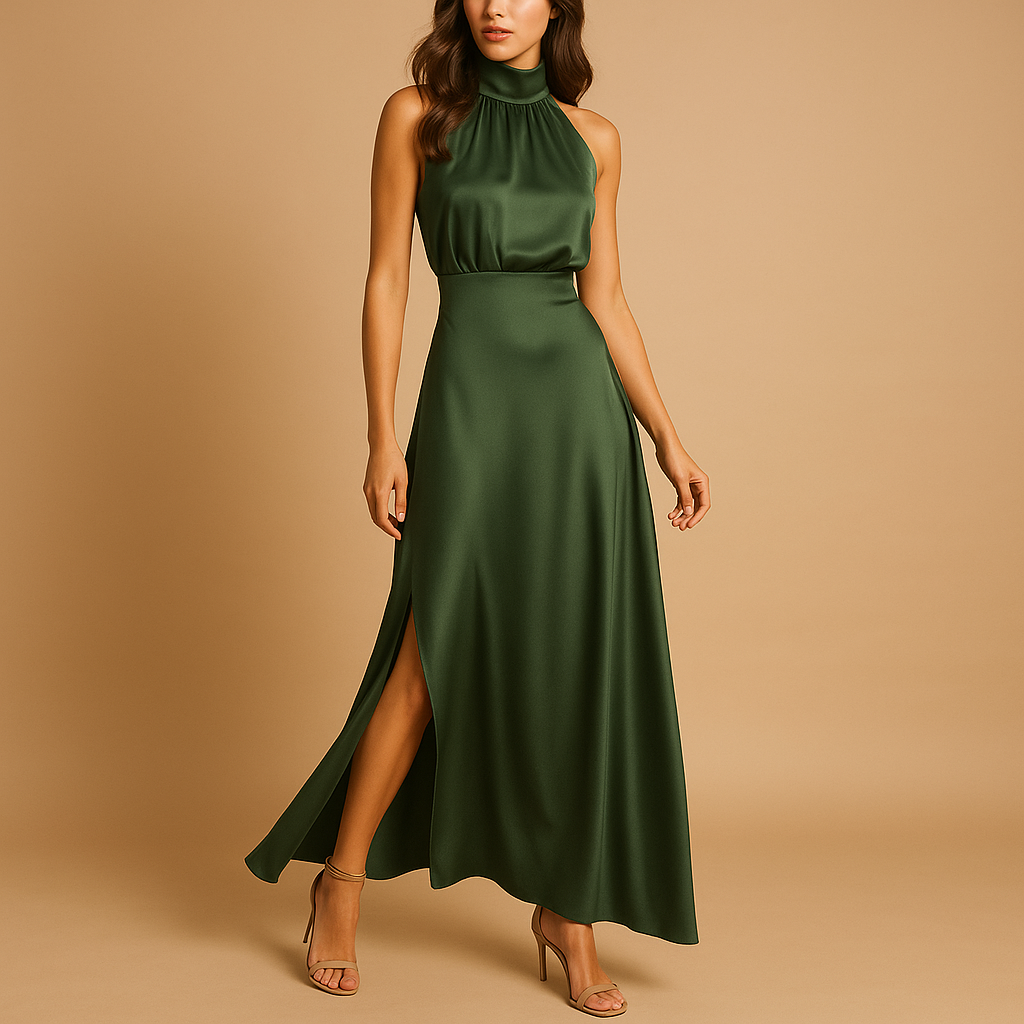 Women’s maxi dress with slit, breathable fabric, and flattering cut. Available in navy, khaki, burgundy, blue, black, and army green.