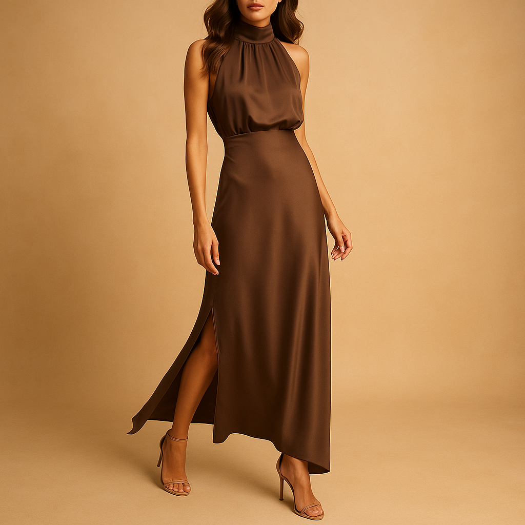 Women’s maxi dress with slit, breathable fabric, and flattering cut. Available in navy, khaki, burgundy, blue, black, and army green.