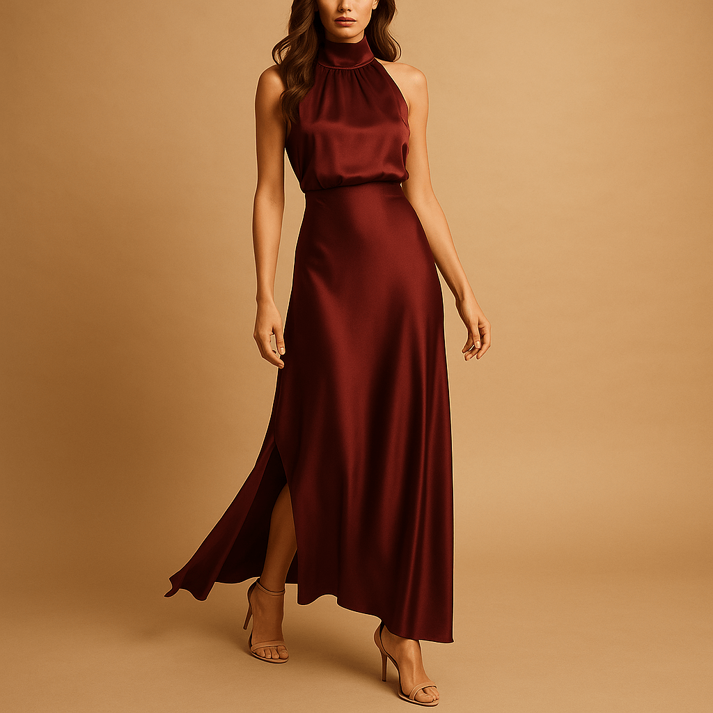 Maxi dress with slit for women | Giselle-Dresses-Darling Fashion-Burgundy-S-Darling Fashion