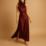 Maxi dress with slit for women | Giselle-Dresses-Darling Fashion-Burgundy-S-Darling Fashion