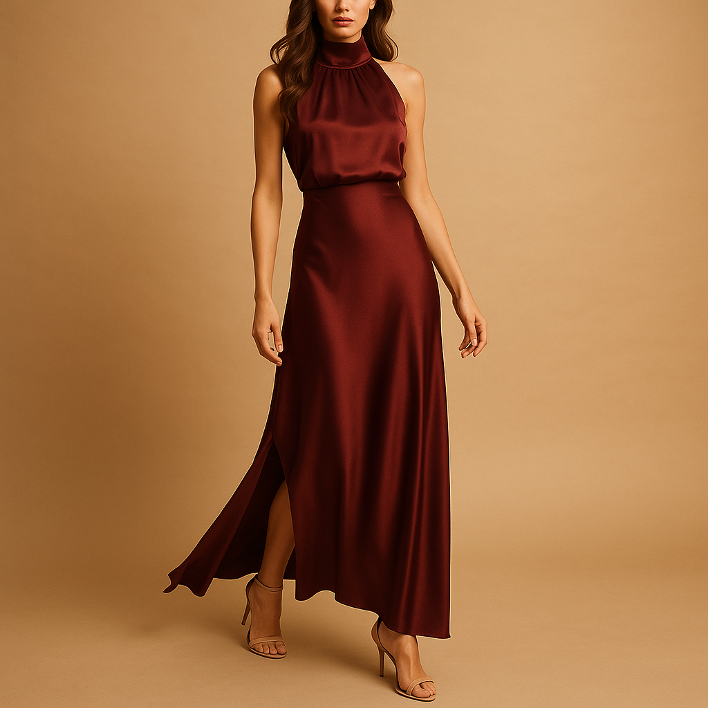 Women’s maxi dress with slit, breathable fabric, and flattering cut. Available in navy, khaki, burgundy, blue, black, and army green.