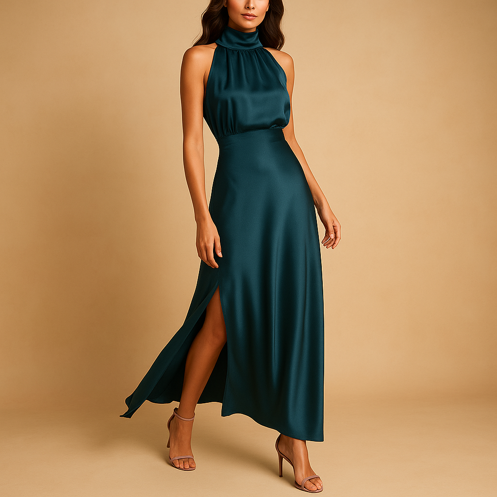 Women’s maxi dress with slit, breathable fabric, and flattering cut. Available in navy, khaki, burgundy, blue, black, and army green.