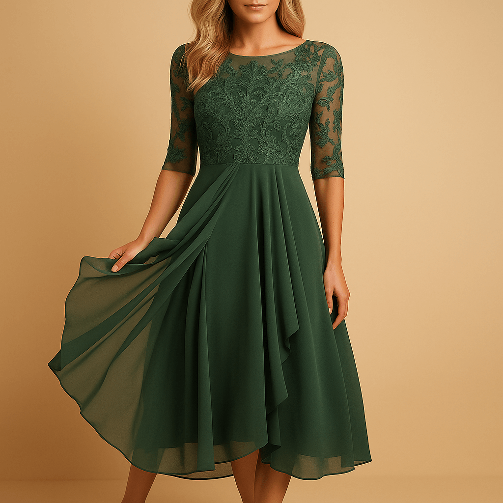 Midi dress with lace top for women | Evelyn-Dresses-Darling Fashion-Green-S-Darling Fashion