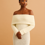 Women’s off-shoulder summer dress with elegant fit, available in khaki, black, and white, perfect for sunny days and special occasions.