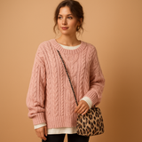 Women’s oversized chunky knit sweater with dropped shoulders, long sleeves, and soft breathable fabric. Perfect for cold days and casual layering.