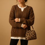 Women’s oversized chunky knit sweater with dropped shoulders, long sleeves, and soft breathable fabric. Perfect for cold days and casual layering.