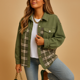 Plaid denim-look jacket for women | Harper-Jackets-Darling Fashion-Green-S-Darling Fashion