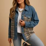 Plaid denim-look jacket for women | Harper-Jackets-Darling Fashion-Blue-S-Darling Fashion
