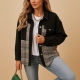 Plaid denim-look jacket for women | Harper-Jackets-Darling Fashion-Black-S-Darling Fashion