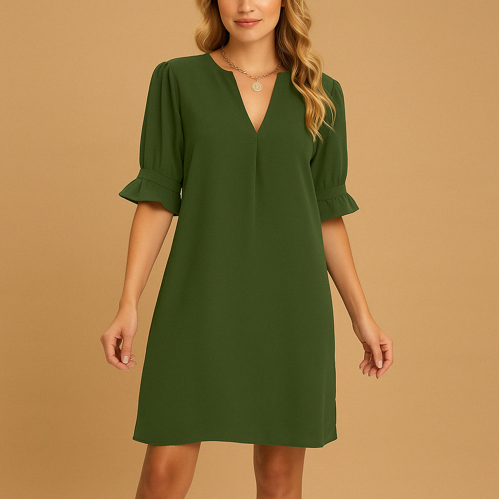 Women’s pleated midi dress with half sleeves, designed for comfort and elegance. Perfect for casual days, work, or semi-formal events.