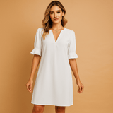 Pleated midi dress with half sleeves for women | Isabella-Dresses-Darling Fashion-White-S-Darling Fashion