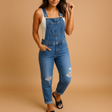 Ripped denim overall for women | Layla-Jumpsuits-Darling Fashion-Dark Blue-S-Darling Fashion