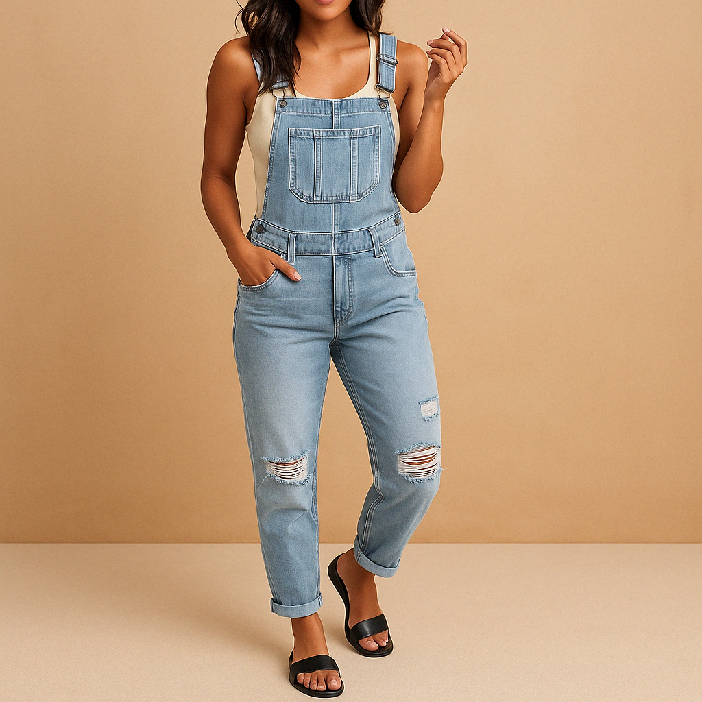 Ripped denim overall for women | Layla-Jumpsuits-Darling Fashion-Light Blue-S-Darling Fashion