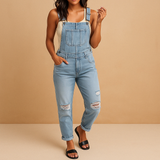 Ripped denim overall for women | Layla-Jumpsuits-Darling Fashion-Light Blue-S-Darling Fashion