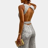 Sequin sleeveless jumpsuit for women | Valentina-Jumpsuits-Darling Fashion-Silver-XS-Darling Fashion