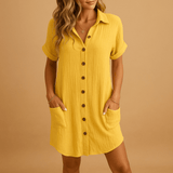 Shirt style midi dress for women | Amelia-Dresses-Darling Fashion-Yellow-XS-Darling Fashion