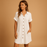 Shirt style midi dress for women | Amelia-Dresses-Darling Fashion-White-XS-Darling Fashion