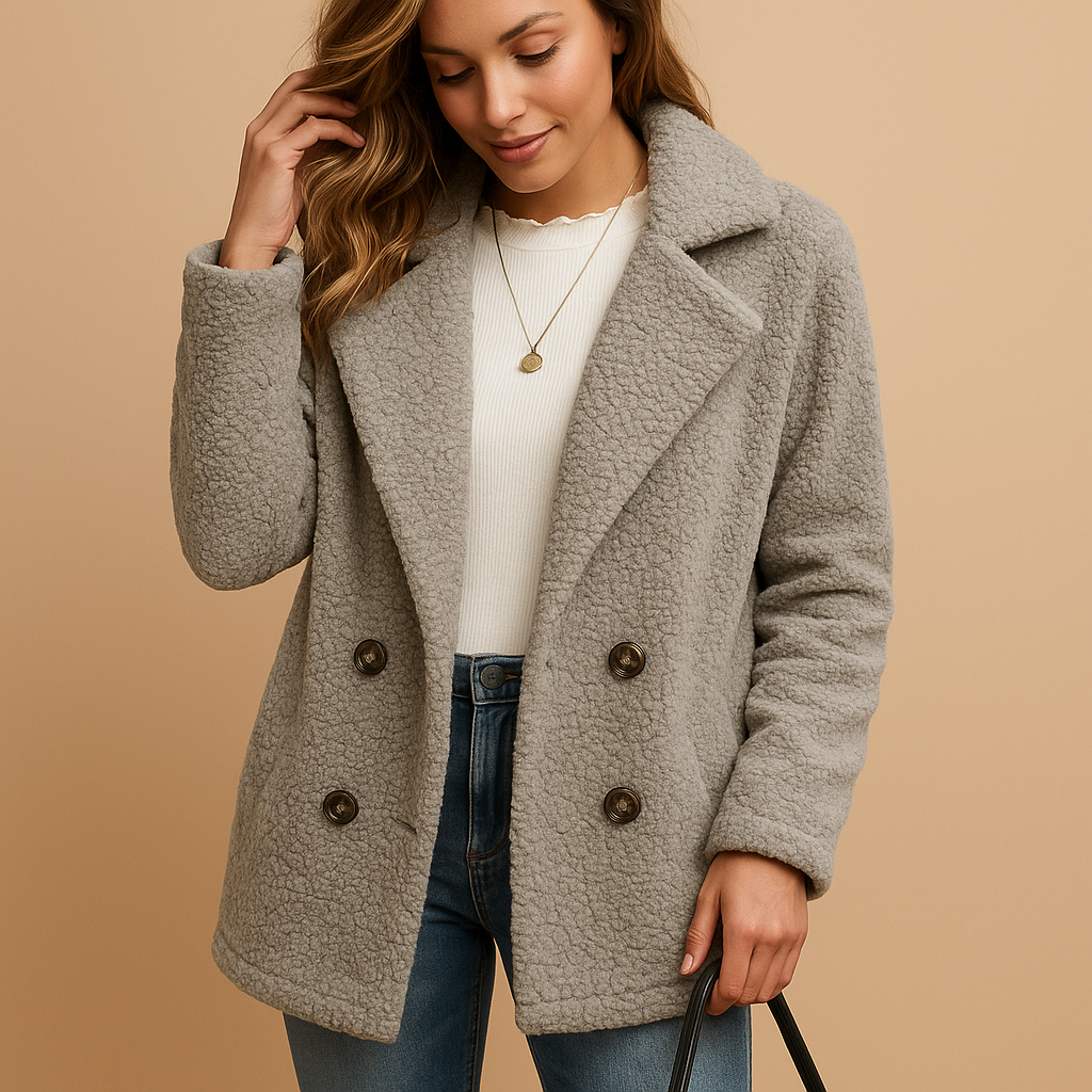 Short winter coat with buttons for women | Natalie-Jackets-Darling Fashion-Light Gray-S-Darling Fashion