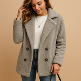Short winter coat with buttons for women | Natalie-Jackets-Darling Fashion-Light Gray-S-Darling Fashion