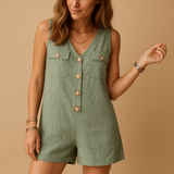 Sleeveless cotton linen jumpsuit for women | Clara-Jumpsuits-Darling Fashion-Light Green-S-Darling Fashion