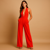 Sleeveless V-neck jumpsuit for women | Aurora-Jumpsuits-Darling Fashion-Red-S-Darling Fashion