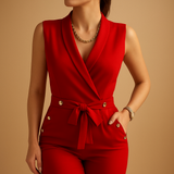 Sleeveless V-neck jumpsuit for women | Camilla-Jumpsuits-Darling Fashion-Red-S-Darling Fashion
