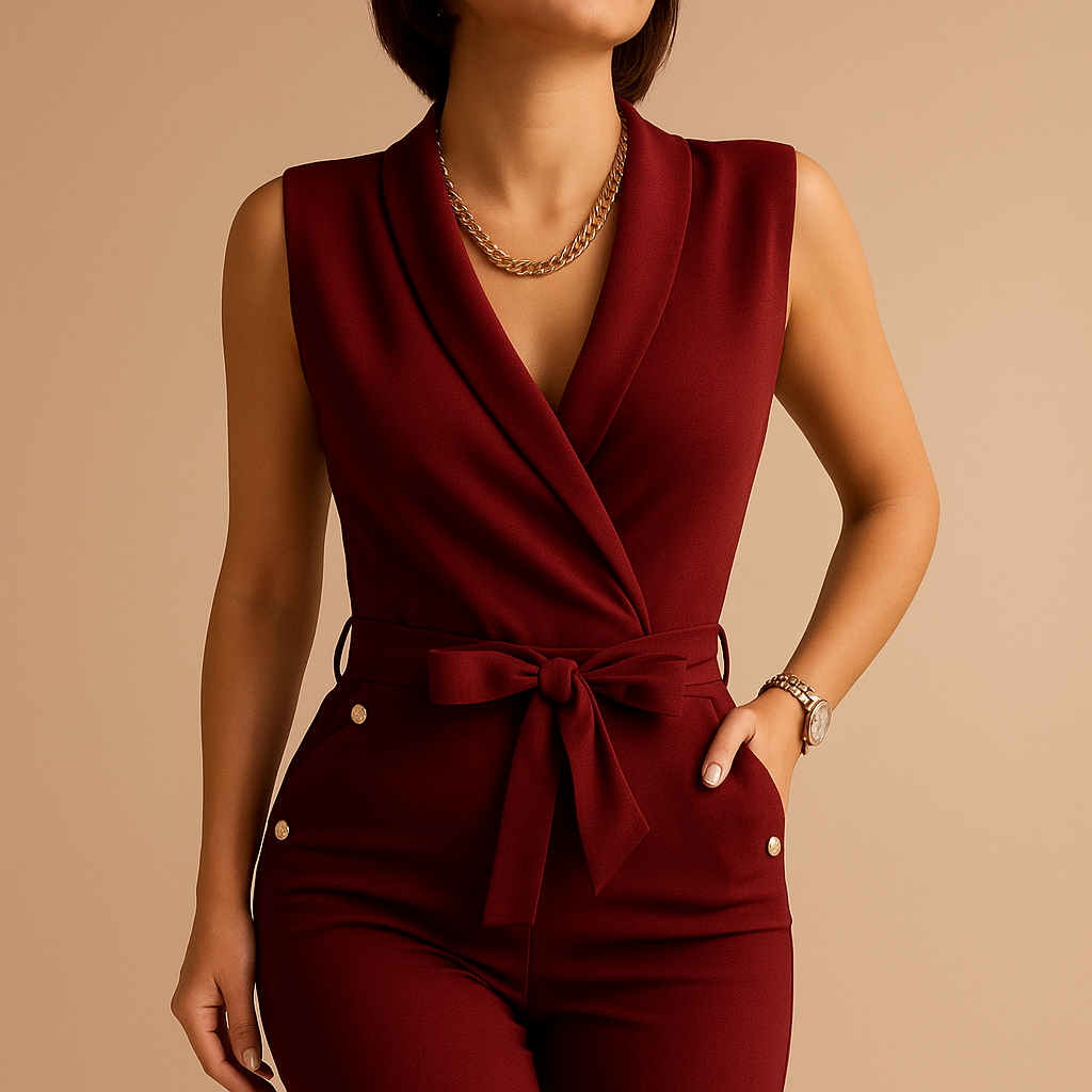 Sleeveless V-neck jumpsuit for women | Camilla-Jumpsuits-Darling Fashion-Dark Red-S-Darling Fashion