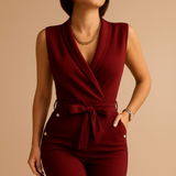 Sleeveless V-neck jumpsuit for women | Camilla-Jumpsuits-Darling Fashion-Dark Red-S-Darling Fashion
